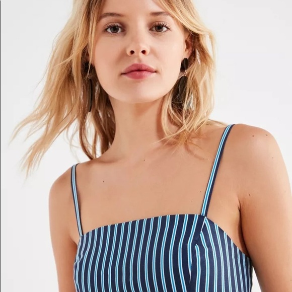 Urban Outfitters Kimchi Blue Mini Dress Stripes Blue Babydoll Square Neck Strap - Picture 7 of 12
